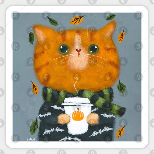 Pumpkin Spice Kitty Sticker by KilkennyCat Art